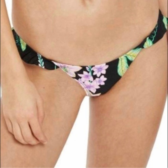 TopShop Black Flora Frill Tanga Bikini Bottom Sz 6 - Picture 1 of 6